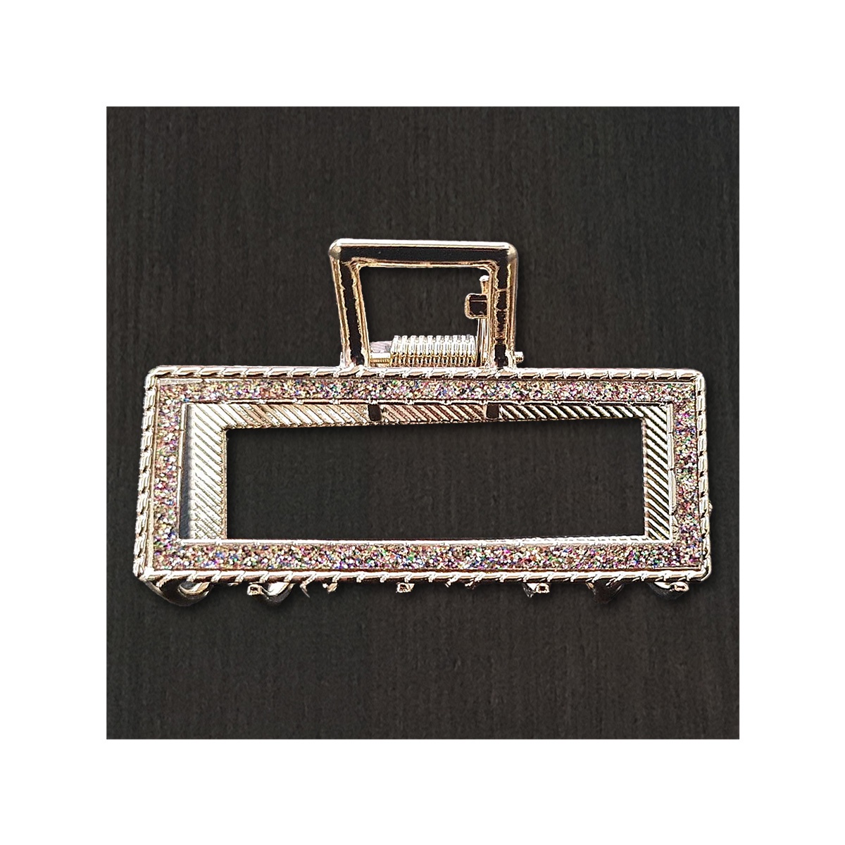 Besty - Traba Metálica Garra Rectangular Brillo Para Cabello Brillo Tornasol