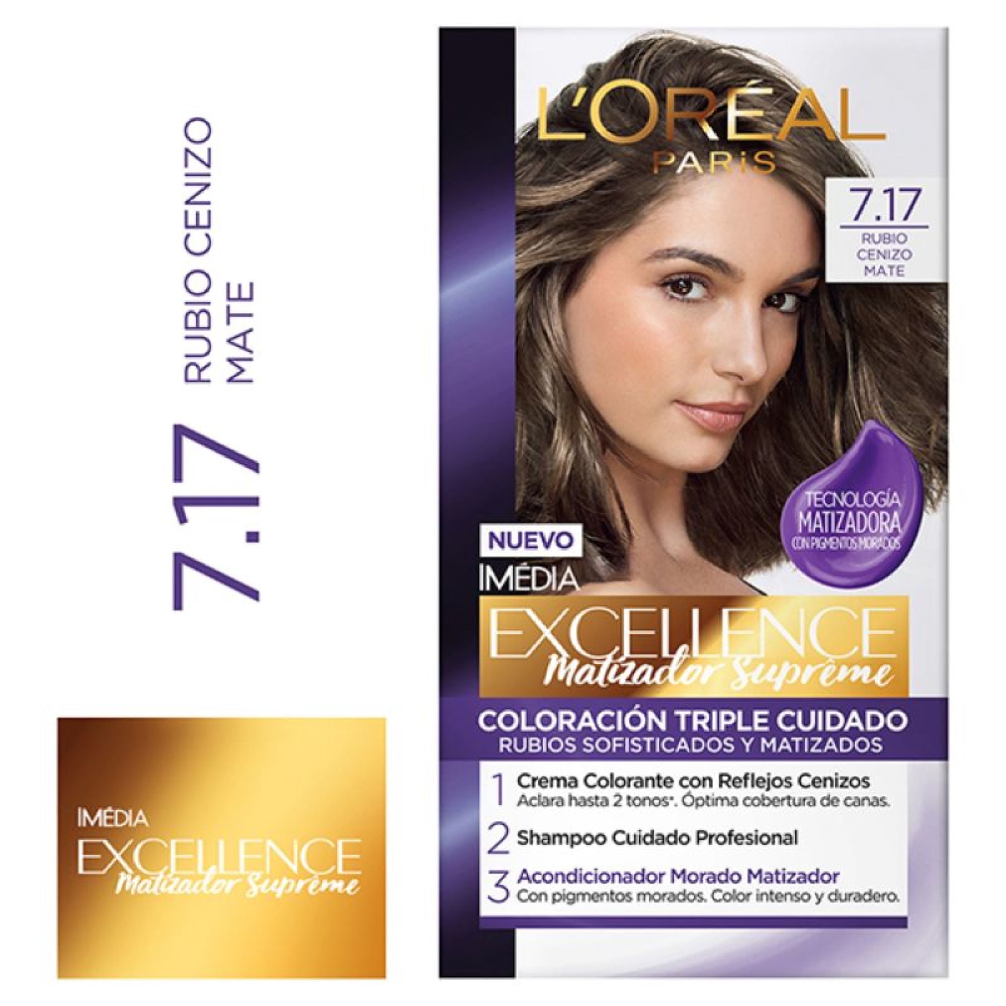 Coloración Excellence Cabello Rubio Cenizo Matte Tono 7.17