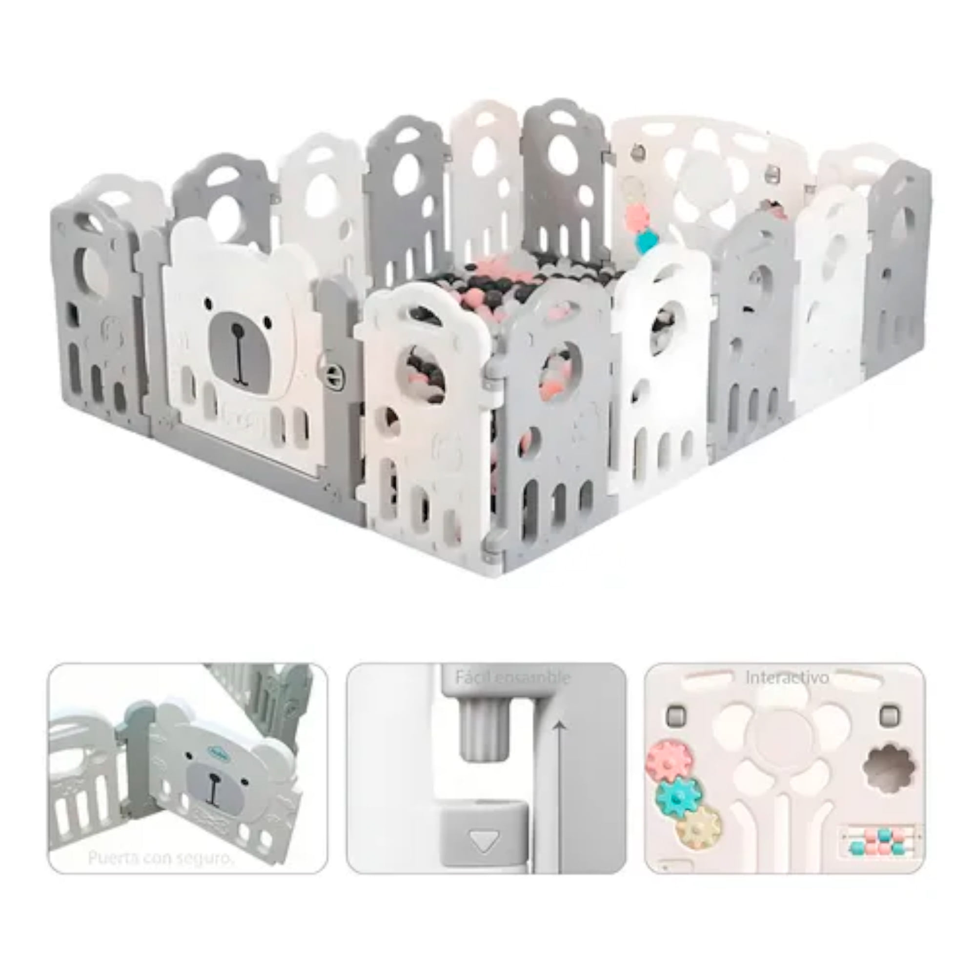 Corral Bebé Seguridad Premium Nubo Osito Armable 155x192cm