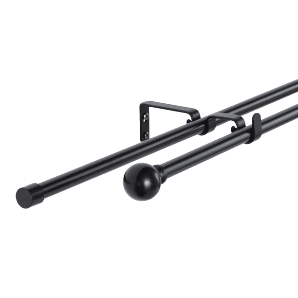 Set Doble De Barras Para Cortina Extensible 170-320 Cm De Metal Diámetro 16/19 Mm Soporte De Muro Terminal Bola Color Negro