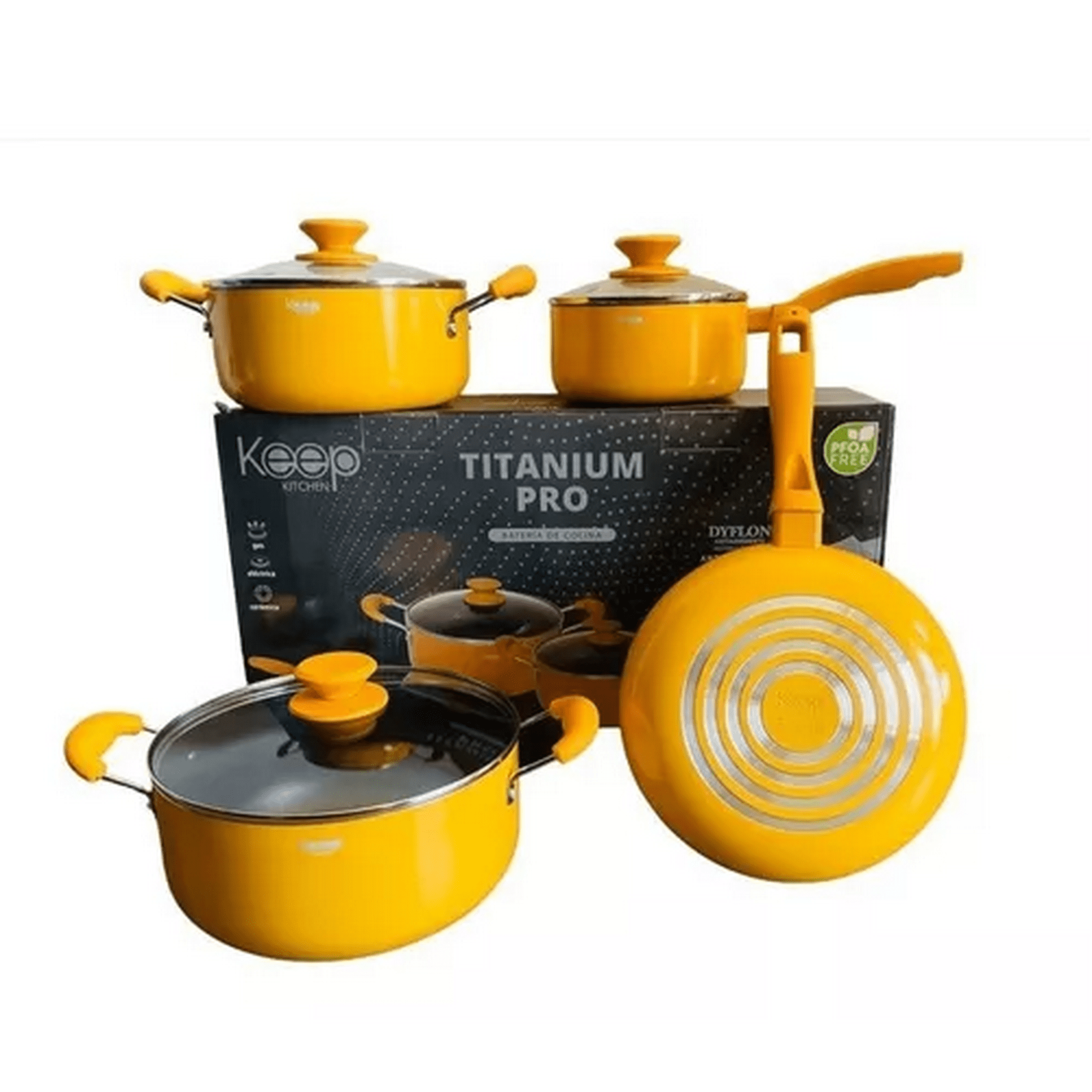 Genérico - Set De Ollas Keep, Antiadherente, 7 Piezas, Color Mostaza