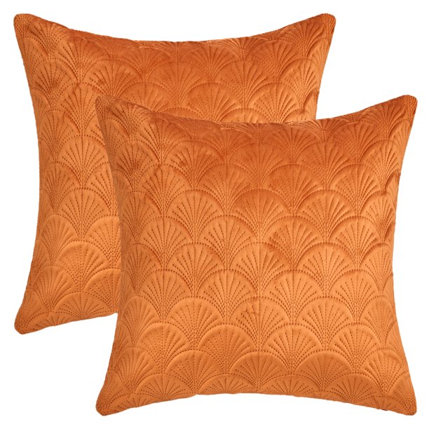 REGALWOVEN Paquete de 2 fundas de cojín decorativas de terciopelo sólido con textura de escamas modernas para sofá, dormitorio, coche, naranja 18" x 18"