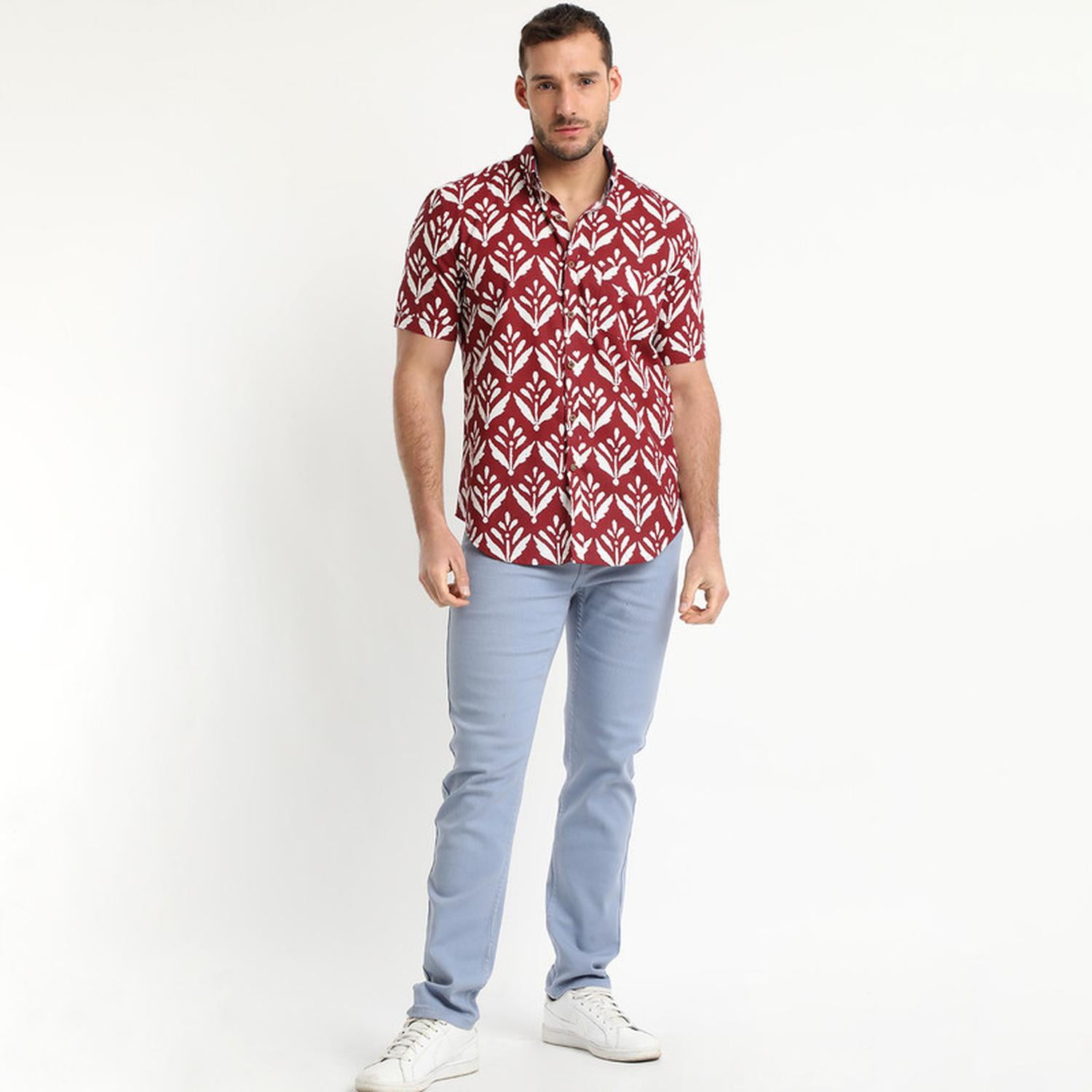Truval - Camisa Estampada Diseño Mc Burdeo Rojo 3xl