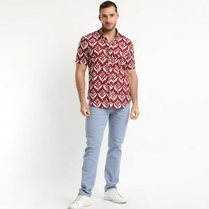 Truval - Camisa Estampada Diseño Mc Burdeo Rojo L