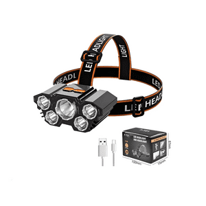 Genérico - Linterna De Cabeza Frontal 5 Leds Recargable Usb 4 Tiempos Blanco Negro