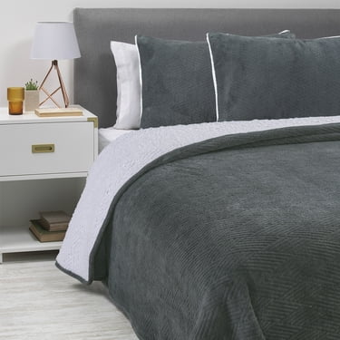 Cubrecama Coral Sherpa King Gris