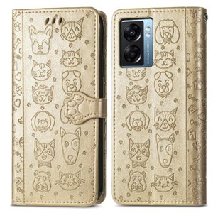 Funda Cartera Foxdock Para Oppo A57 5G , Flip Pu Con Relieve De Gatos Y Perros, Tarjetero Y Soporte