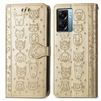 Funda Cartera Foxdock Para Oppo A57 5G , Flip Pu Con Relieve De Gatos Y Perros, Tarjetero Y Soporte