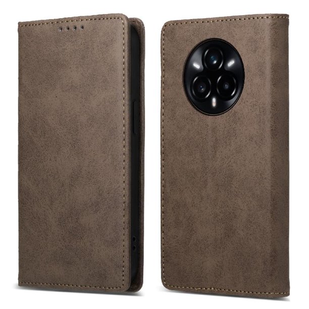 Funda tipo cartera con bloqueo RFID para Realme 14 Pro Con tapa abatible, portatarjetas, cierre magnético, TPU y soporte Marrón