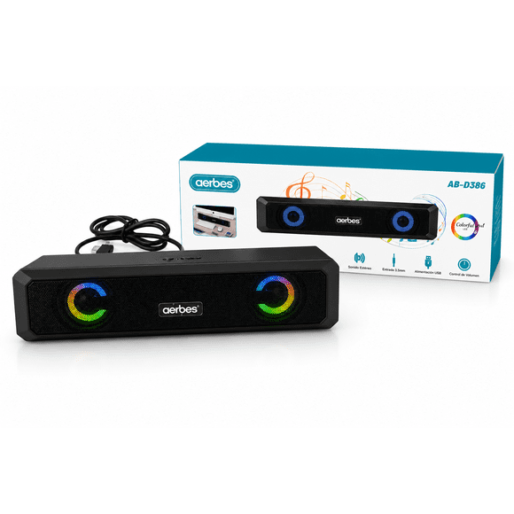 Parlante USB RGB Aerbes AB-D386 – Sonido estéreo con iluminación LED