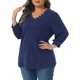 thumbnail image 4 of Agnes Orinda Conjuntos de Halloween Tallas Grandes para Mujeres Escuela Universidad Manga 3/4 Cuello en V Decoración de Botones Camisetas Casual Sólidas 1X Azul Marino, 4 of 6