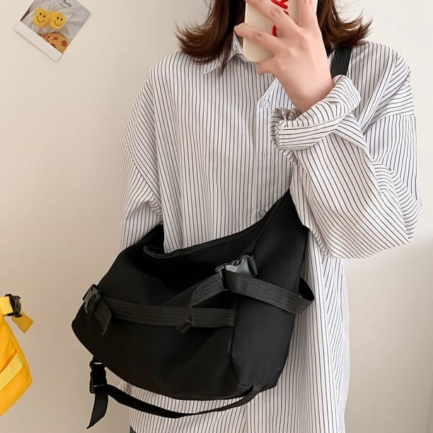 Get Ready for Campus with our Large Capacity Canvas Crossbody Bag - Fashionable and Spacious Shoulder Purse with Bag Charm