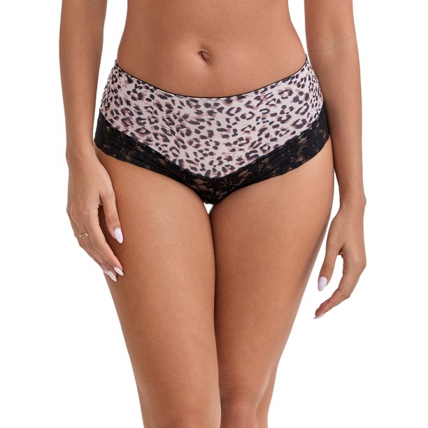 INSPIRE CHIC Bragas de mujer con encaje, estampado de leopardo, ultrafinas, de tiro medio, elásticas, ligeras y transpirables, talla S, color rosa claro