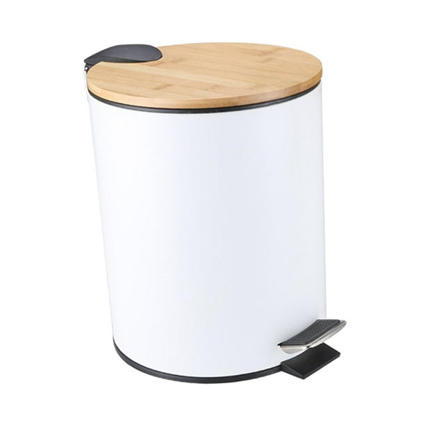 Cubo De Basura De Madera Con Escalón Abatible Cubo De Revestimiento Extraíble Para Dormitorio Oficina Cocina 5L Blanco