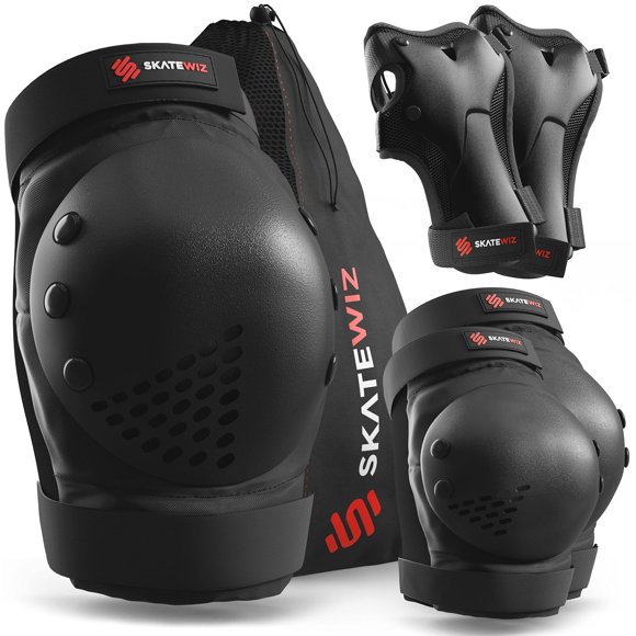 Almohadillas de skate SKATEWIZ Smash para niños de 8 a 14 años, talla M/L, color negro