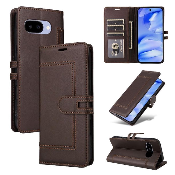 Premium Wallet Case for Google Pixel 9A with Card Slots & Kickstand, Flip Cover Brown
