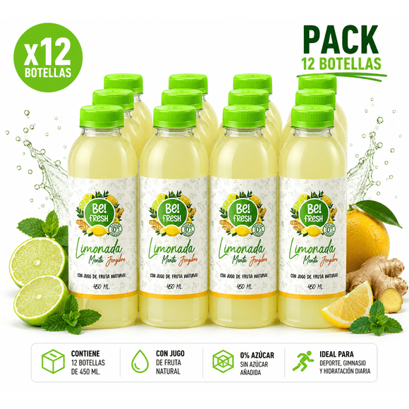Pack 12 Agua de Frutas Be! fresh Limonada Menta Jenjibre 450cc