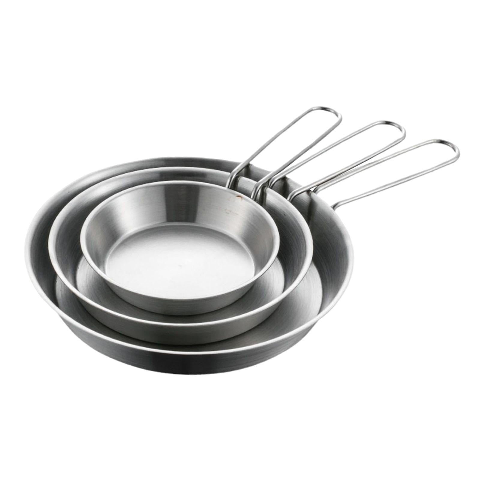 Magideal - Sartén De Acero Inoxidable De 3 Piezas, Juego De Sartén Para Carne, Sartén Para Tortilla Redonda Agitadora, Sartén Para Huevos Para Cocina Rvs, Hogar