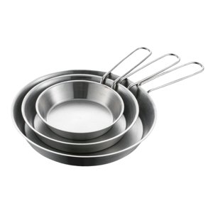 Magideal - Sartén De Acero Inoxidable De 3 Piezas, Juego De Sartén Para Carne, Sartén Para Tortilla Redonda Agitadora, Sartén Para Huevos Para Cocina Rvs, Hogar