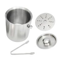 Magideal - Cubo De Hielo De Acero Inoxidable Con Tapa, Pinzas, Colador, Cubo De Refrigeración, Doble Pared, Accesorios Para Bar, Barbacoa, Bebidas De Champán 1.6L