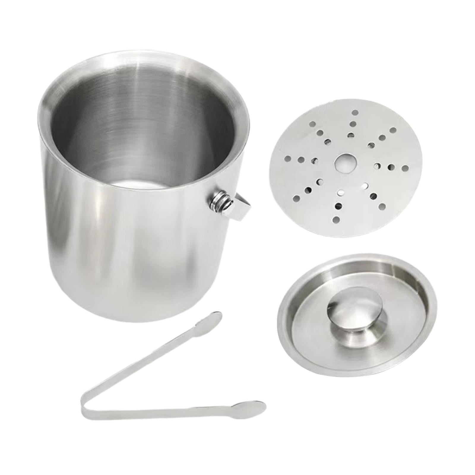 Magideal - Cubo De Hielo De Acero Inoxidable Con Tapa, Pinzas, Colador, Cubo De Refrigeración, Doble Pared, Accesorios Para Bar, Barbacoa, Bebidas De Champán 1.6l