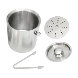 Magideal - Cubo De Hielo De Acero Inoxidable Con Tapa, Pinzas, Colador, Cubo De Refrigeración, Doble Pared, Accesorios Para Bar, Barbacoa, Bebidas De Champán 1.6L