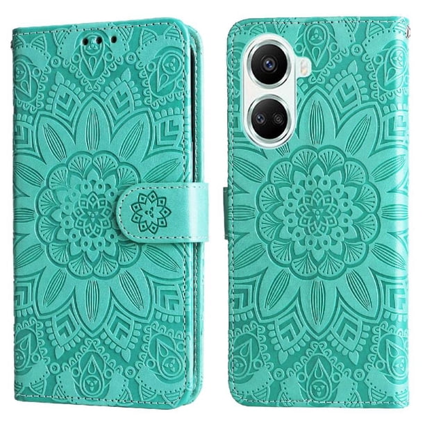 Funda tipo cartera FOXDOCK para Huawei Nova 10 SE , diseño girasol en relieve, cuero PU, cierre magnético, soporte y tarjetero