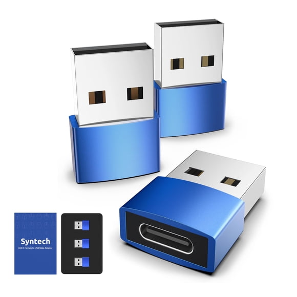 Adaptador Syntech USB-C hembra a USB-A macho, paquete de 3, azul