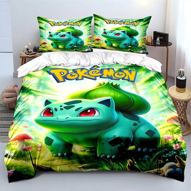 Cartoon Bulbasaur 3 Pieces Bed Set Pillowcase Adult Bed Cover Bedroom Bed Set Duvet Set Duvet Home Decoration Quilt Cover Bed Sheets