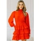 thumbnail image 1 of Vestido Mini Con Volantes Escalonados Cuello Fruncido Y Manga Larga, 1 of 5