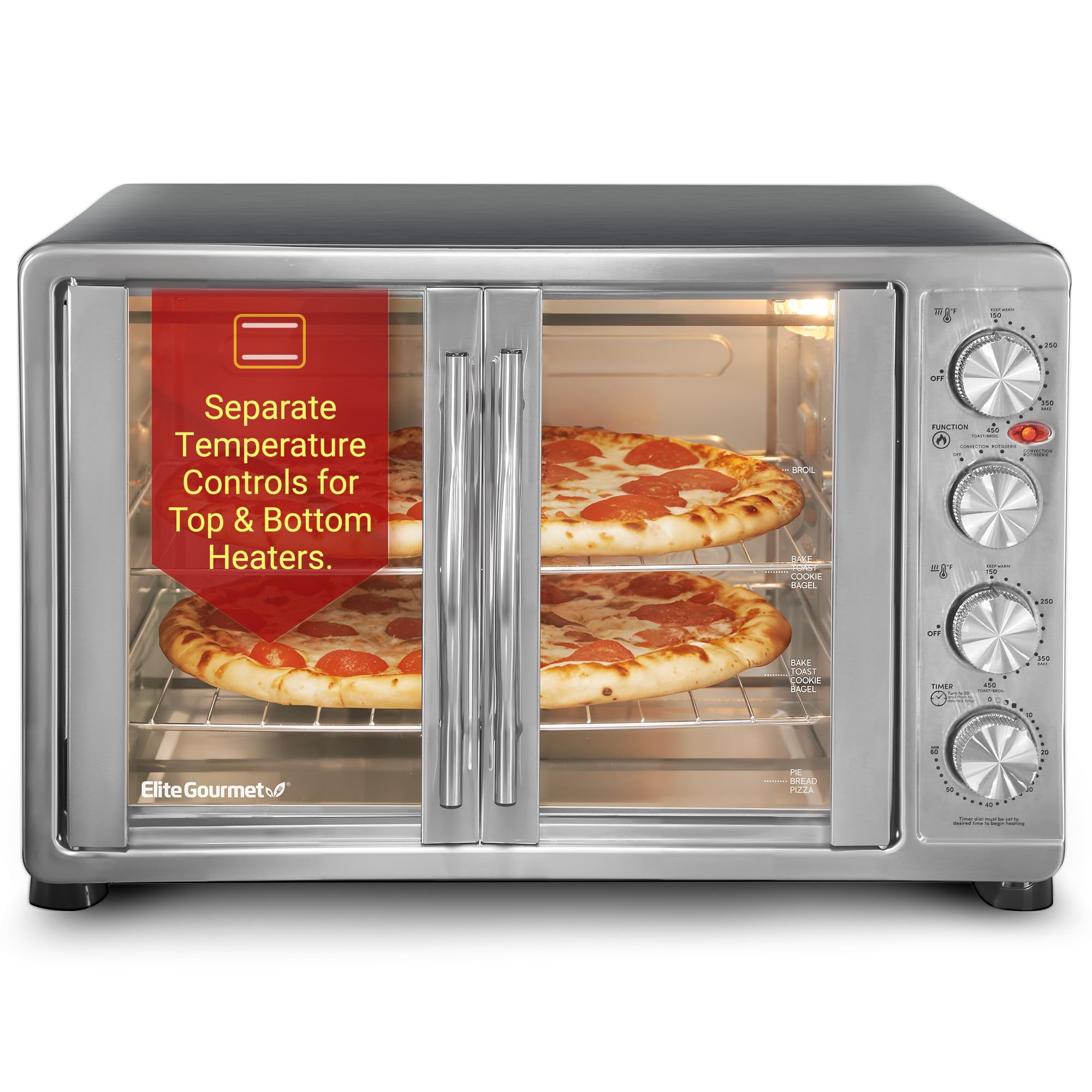 Horno De Convección Elite Gourmet Eto-4510m, 45 L, 18 Rebanadas, 47,5 Cuartos De Galón