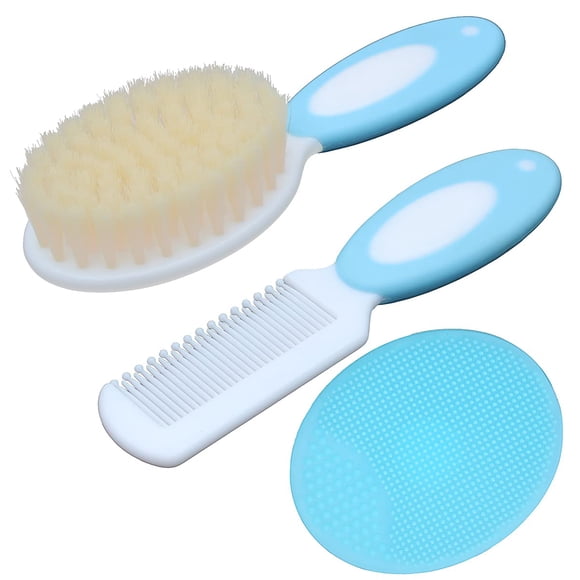 Set de cepillo para el cabello de bebé Duruan, cerdas suaves de pelo de cabra, azul