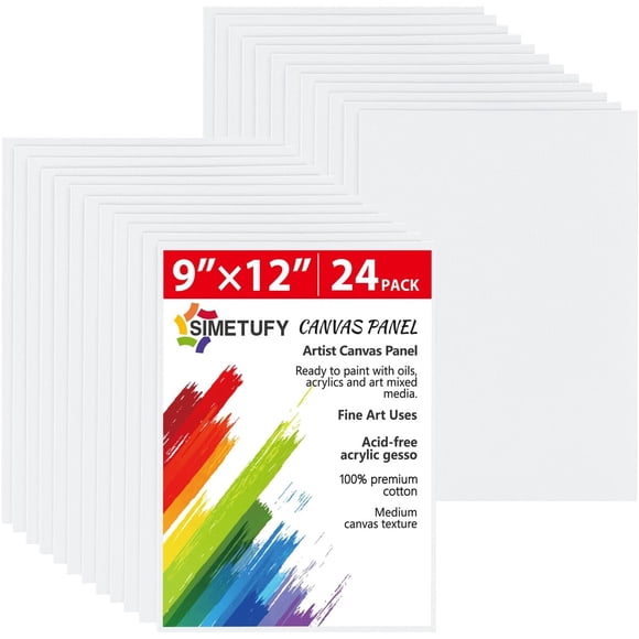 Simetufy 24 Pack 9 x 12 inch Flat Canvas Boards for Painting