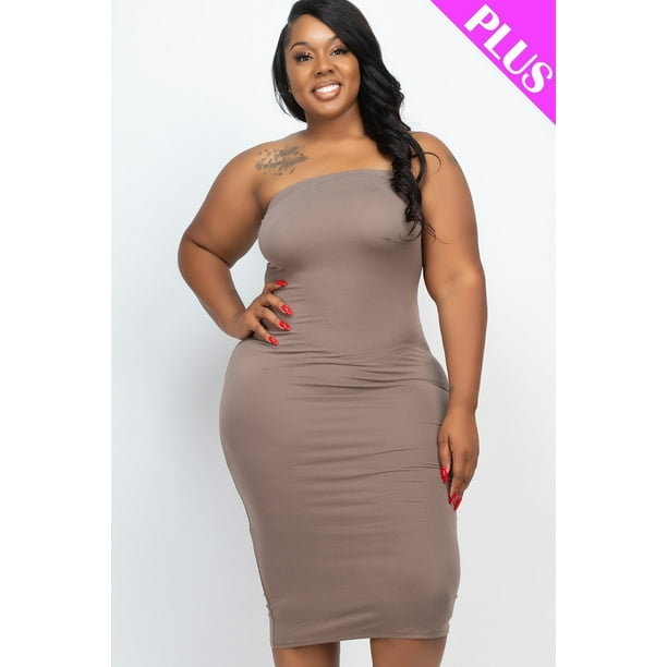 Vestido Ajustado de Tubo Grande Color Topo 1XL