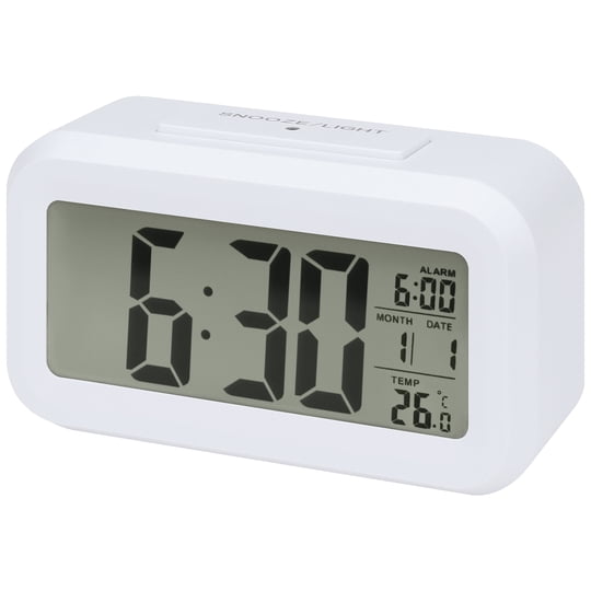 Regalwoven Pequeño Reloj Despertador Digital Para Dormitorio, Relojes Despertadores Con Pantalla De Números Grandes, Temperatura, Repetición, 12/24h Para Dormilones Blanco