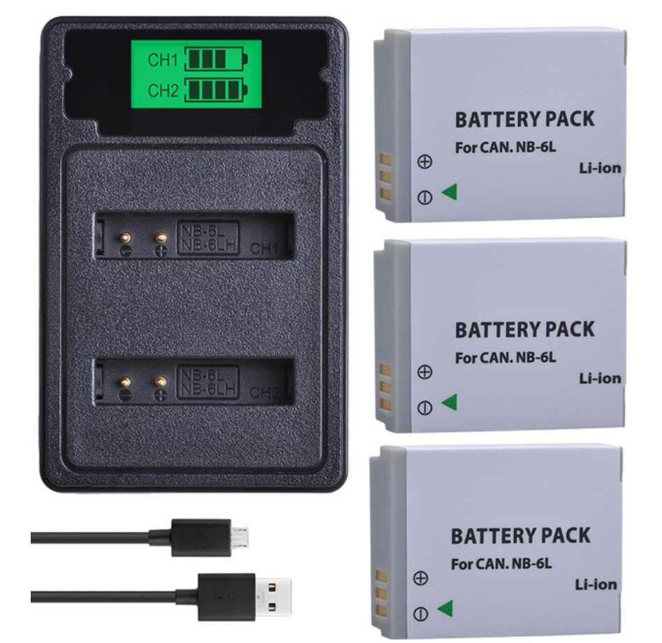 Genérico - 3 Baterías Nb-6L + Cargador Doble Cb-2Lye Alternativo Canon