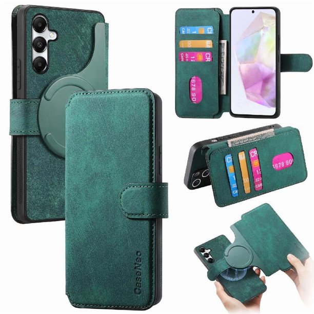 Funda Billetera Magnética para Samsung Galaxy A35 5G Soporte Tarjetas Desmontable Verde