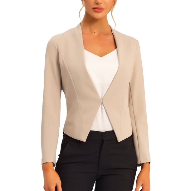 INSPIRE CHIC Chaqueta de Traje Casual de Negocios sin Cuello para Mujer, Regreso a Clases, Oficina de Trabajo, Blazer Corto 3XL Camel