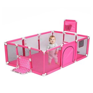 Mundo Online - Corral De Seguridad Bebe 180 Cm. Con Aro Y Arco + 50 Pelotitas Rosado