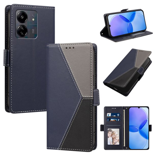 Funda Cartera para Xiaomi Redmi 13C con Cierre Magnético, Tricolor, Azul Oscuro