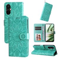Funda Tipo Cartera Foxdock Para Oneplus Nord Ce 3 , Diseño Girasol En Relieve, Cuero Pu, Cierre Magnético, Soporte Y Tarjetero