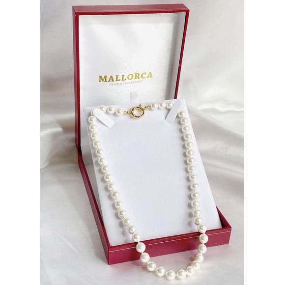 Collar Perla 8mm Broche Timon Acero Baño En Oro