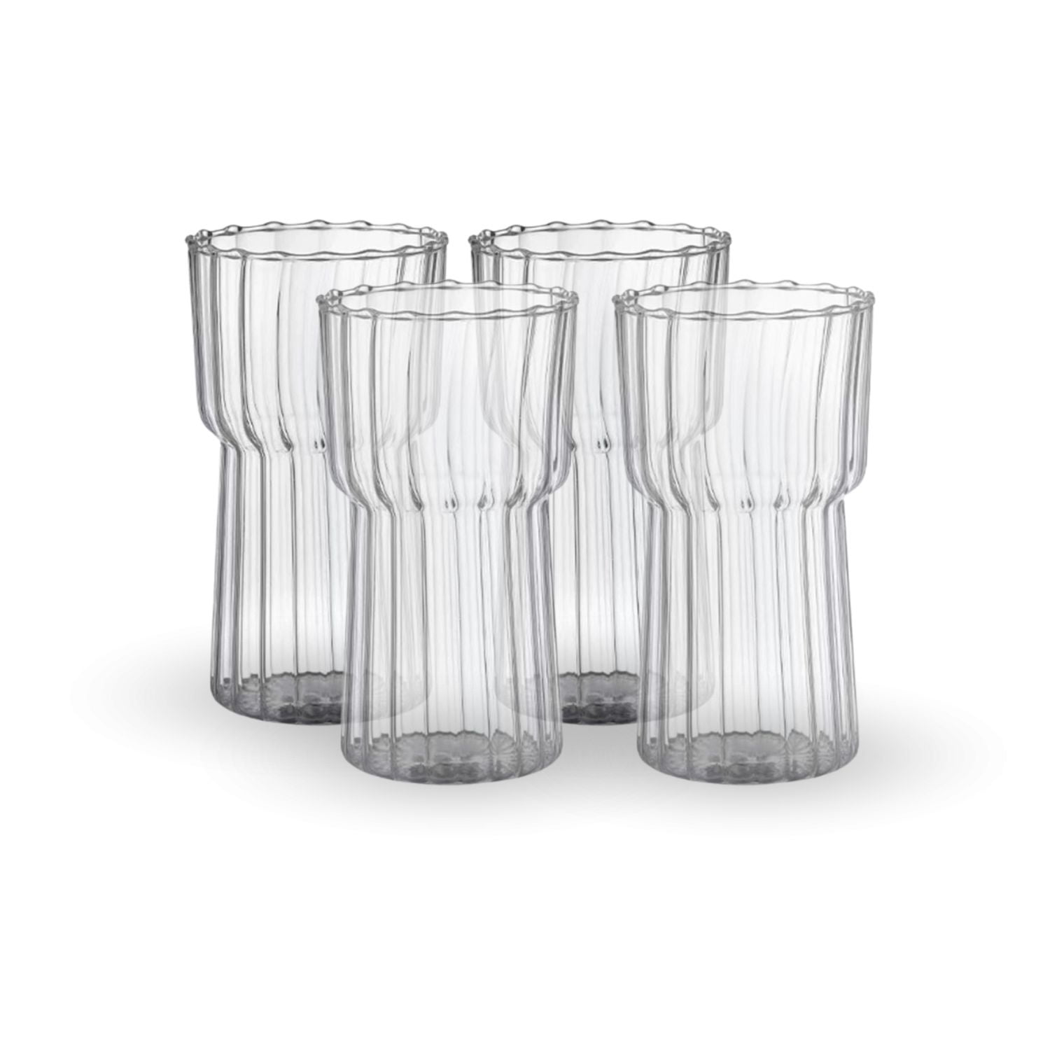 Santú Home & Deco - Set 4 Vasos Vidrio Estriado Alto 590ml Bebidas Y Cafe
