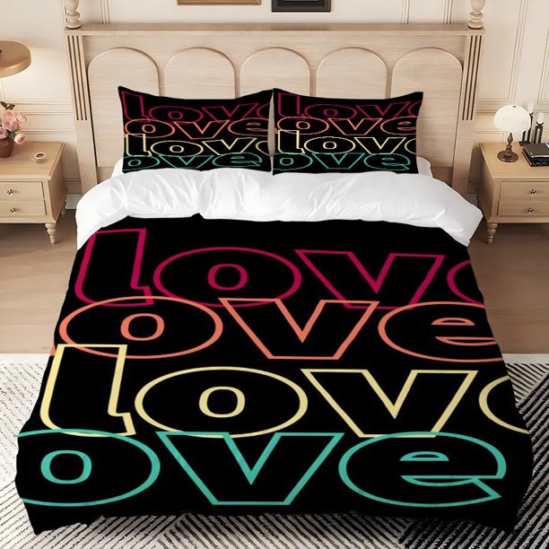 LOVE Art Design Printed Bedding Set 100% Polyester Soft Skin-Friendly