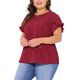 thumbnail image 4 of Agnes Orinda Blusas de Verano para Mujer de Talla Grande con Volantes, Manga Corta, Cuello Redondo, Camisas Casual Sólidas 4X Burdeos, 4 of 6