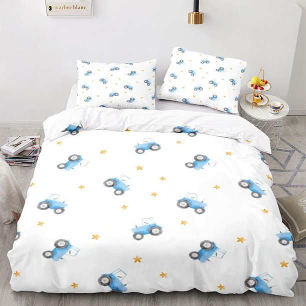 Trucks Bulldozer Kids Quilt Duvet Cover Set Doona Cover Pillowcase 3-Piece Bedding Set