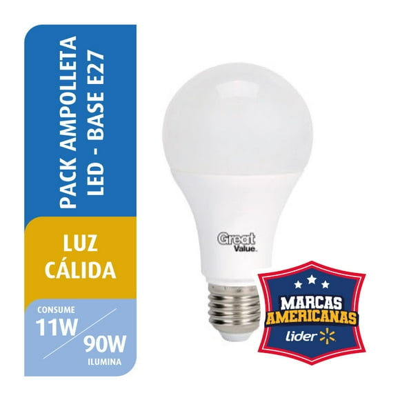 Pack 3 Ampolletas LED Bola A60 11W Luz Cálida Base E27