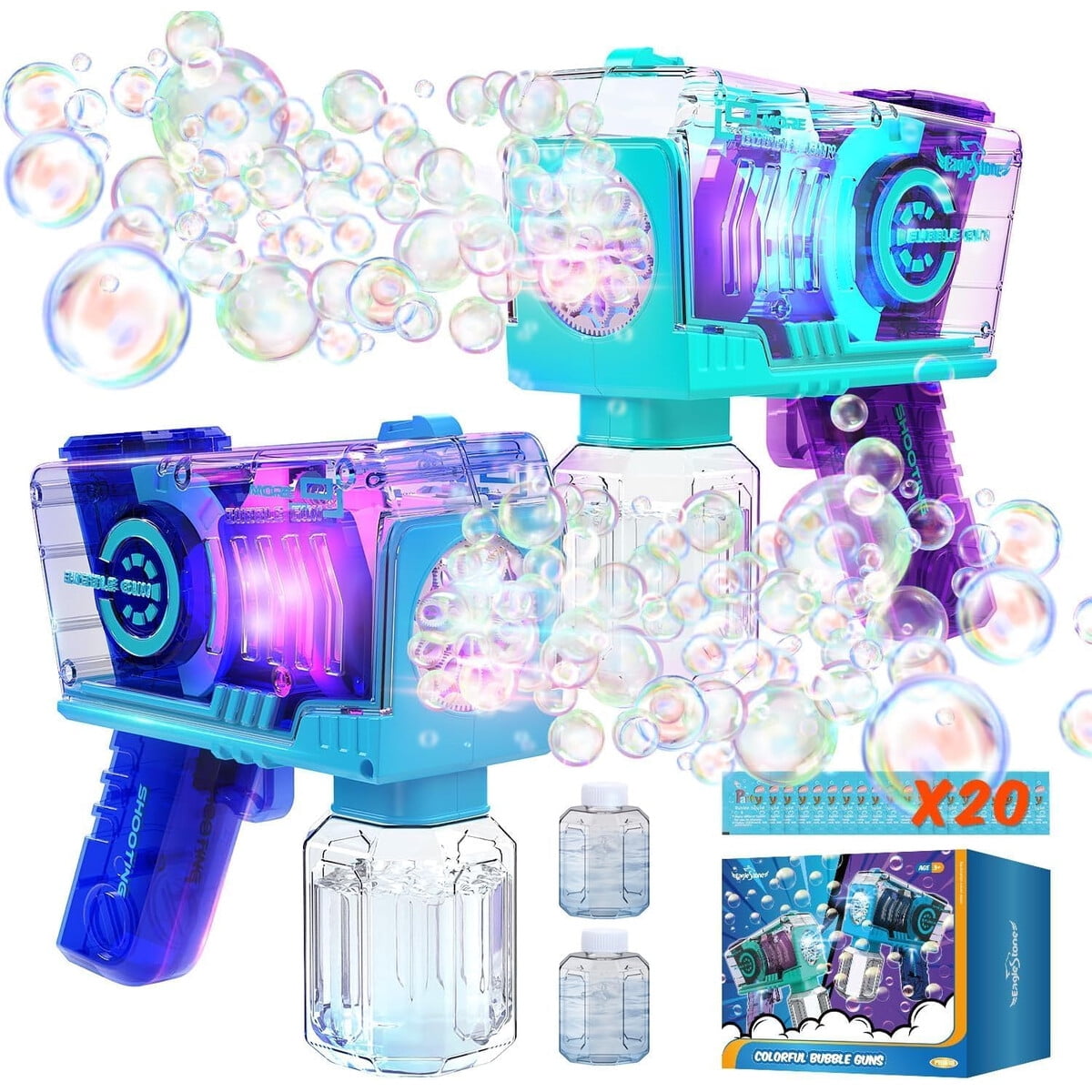Pistola De Burbujas Eaglestone 2 Pack Led 10 Salidas Para Niños