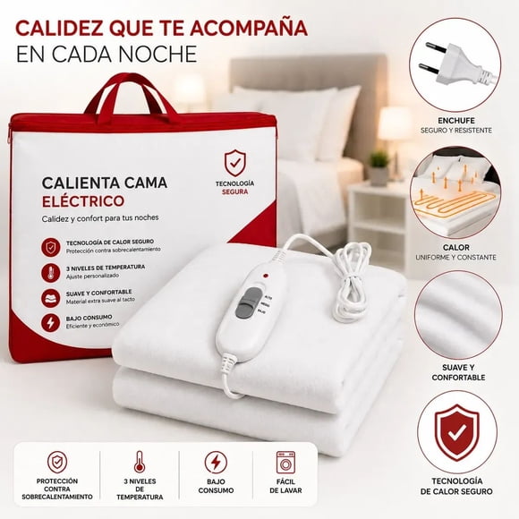 Calienta Cama Eléctrico 1 Plaza 2 Niveles Temperatura Poliéster