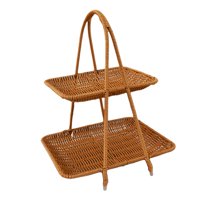 Magideal - Cesta Para Servir Alimentos, Estante De Almacenamiento Portátil Para Botellas De Especias, Soporte Para Aperitivos De Frutas De Ratán De Imitación Dos Capas